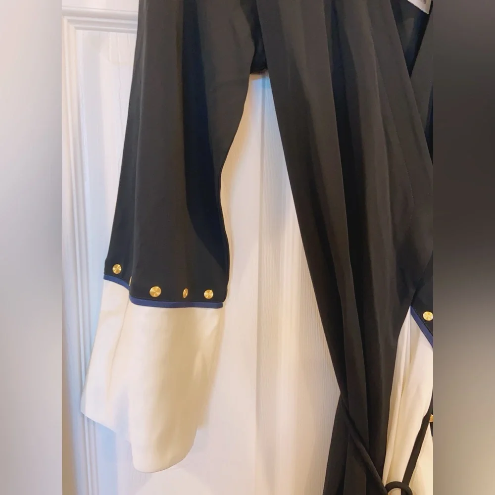 NWT $698 Tory Burch Mixed-Material Wrap Dress In Black